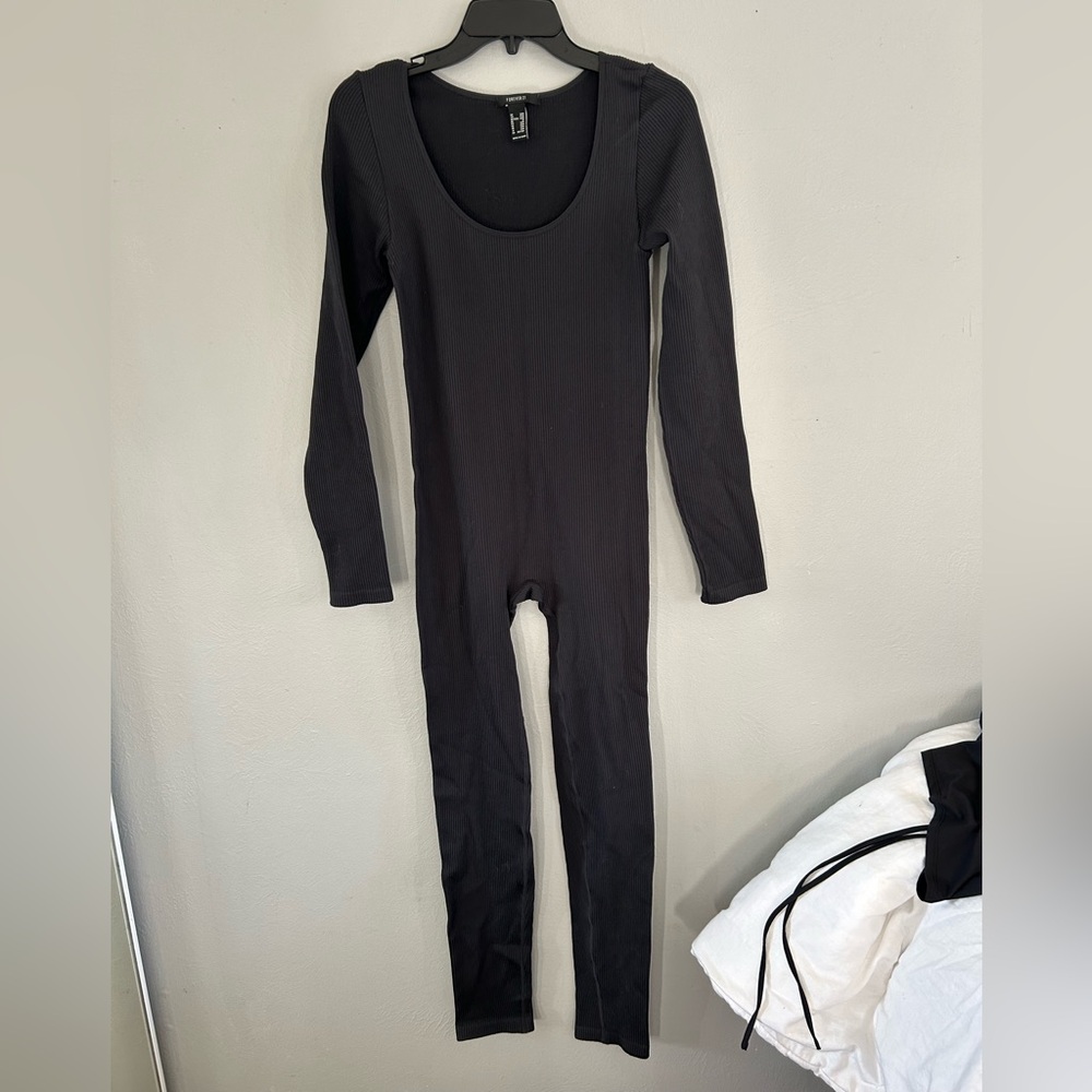 Forever 21 Black Ribbed Scoop Neck Jumpsuit